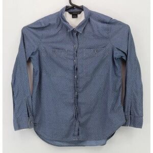 Calvin Klein Jeans Womens Button Up LS Collared Shirt Large Blue Diamond Pattern